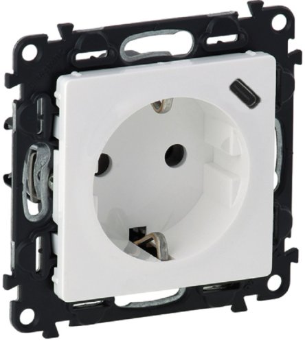 Розетка с заземлением +1xUSB тип A без рамки Legrand Valena Life 1-м. шторки белый картинка